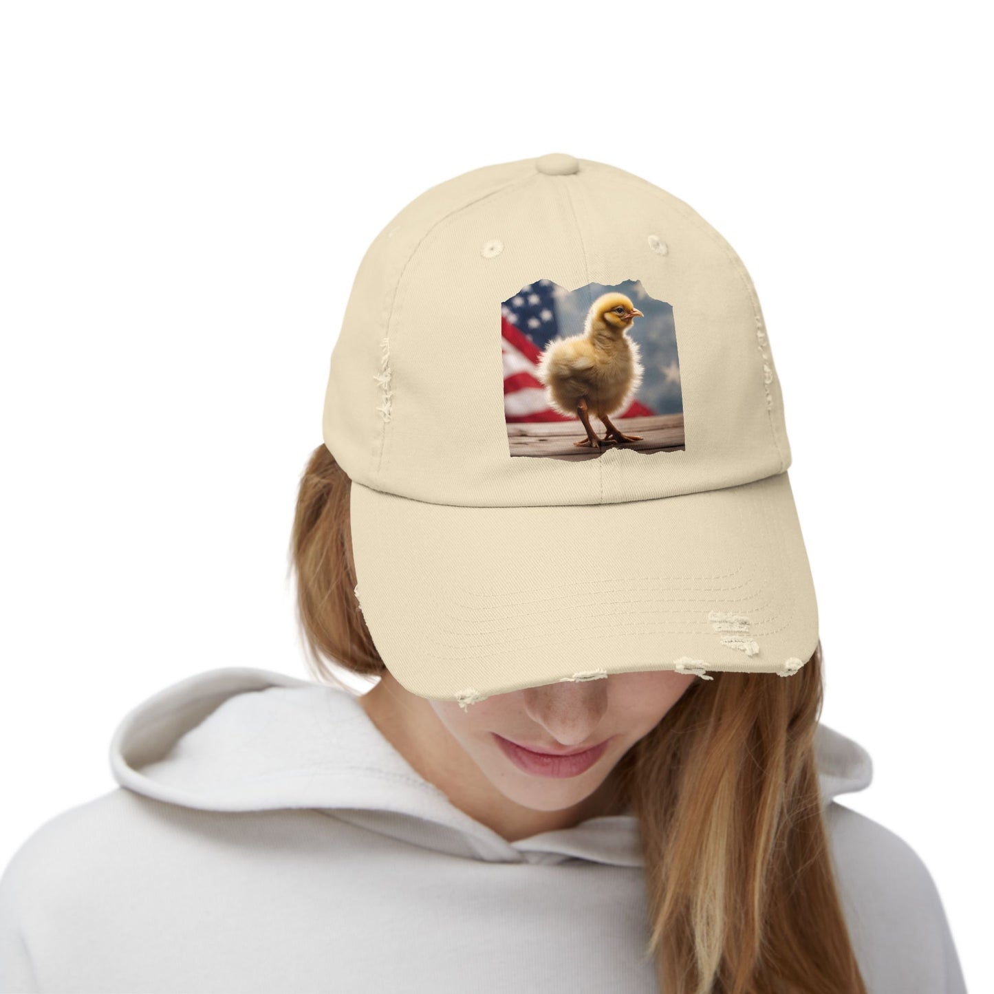 Patriotic Chick Chicken Chick with US Flag Baseball Cap-Patriot-themed Chicken Cap, Trucker Hat