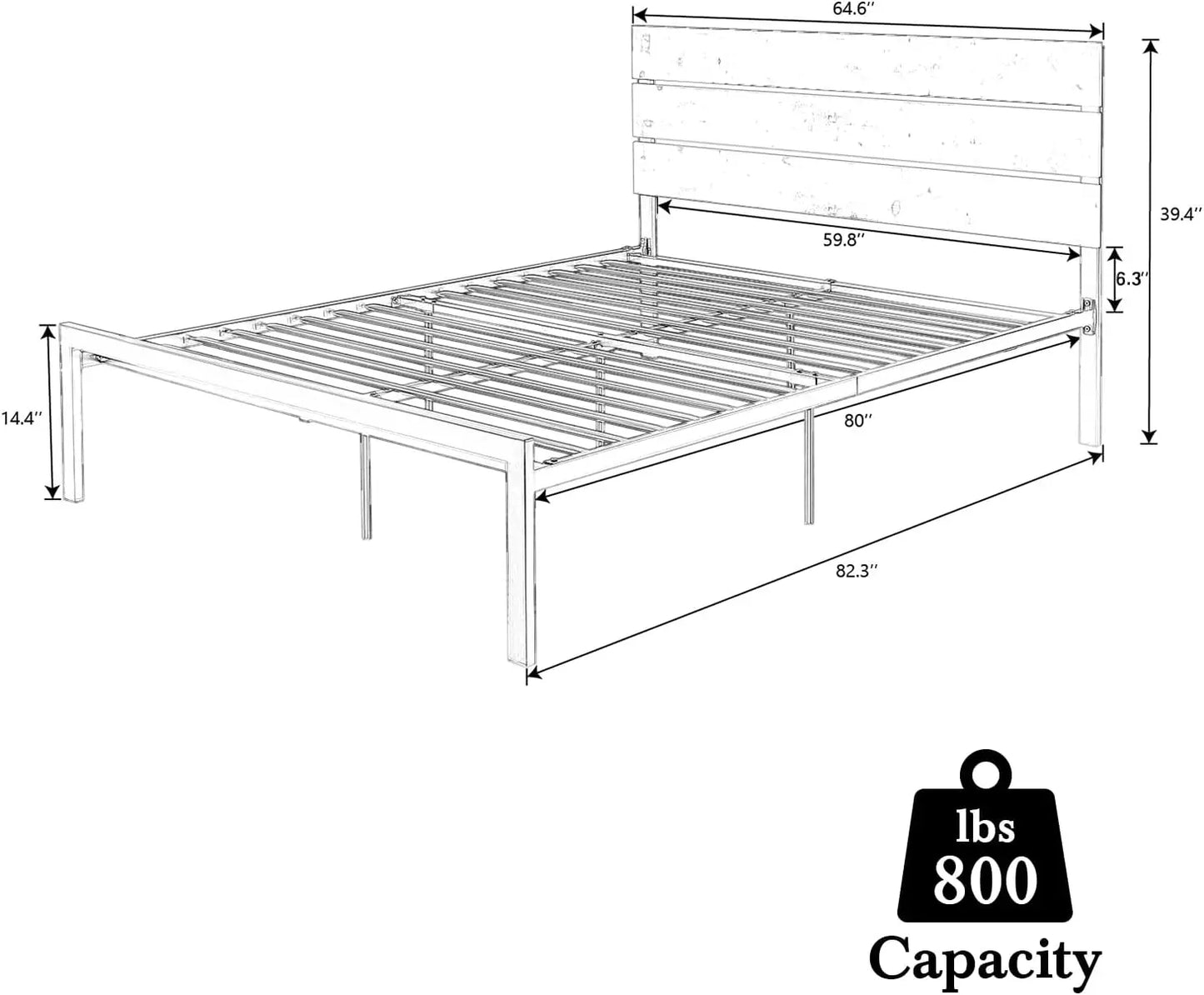 Rustic Wooden Headboard/Heavy Duty Metal Platform Bed Frame