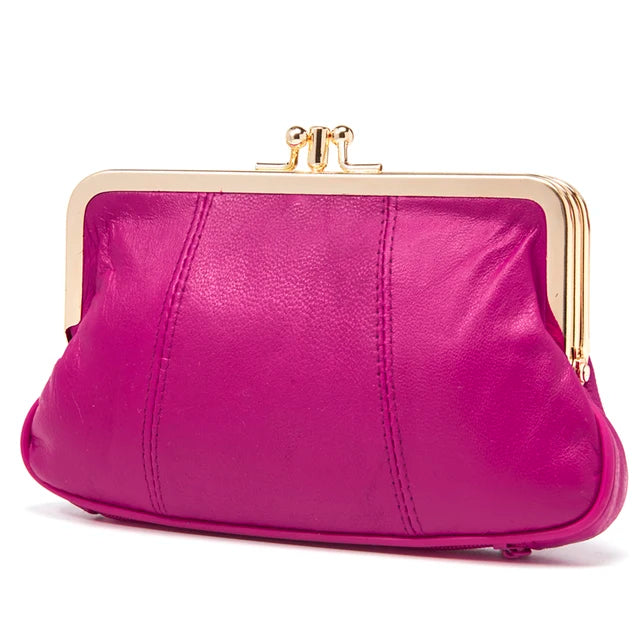Annmouler Women Coin Purse Genuine Leather Small Size Wallet Soft Sheepskin Change Purse Metal Frame Card Holders Original Bag