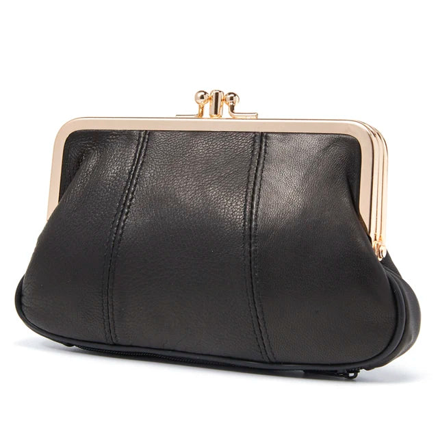 Annmouler Women Coin Purse Genuine Leather Small Size Wallet Soft Sheepskin Change Purse Metal Frame Card Holders Original Bag