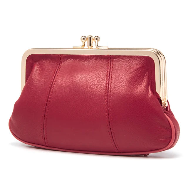 Annmouler Women Coin Purse Genuine Leather Small Size Wallet Soft Sheepskin Change Purse Metal Frame Card Holders Original Bag