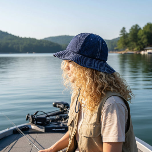 Woman on bass boat on a lake in the southeastern USA