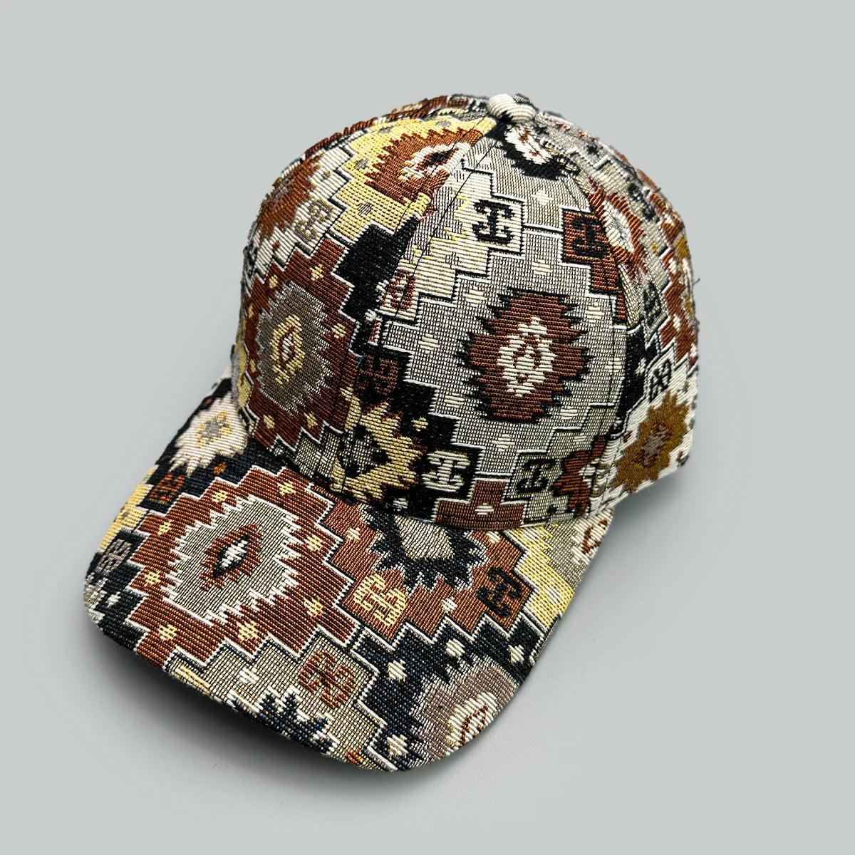 Patterned cap on a gray background