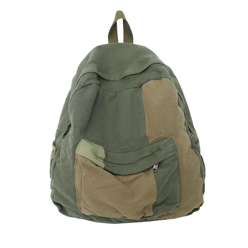 Green and brown backpack on a white background