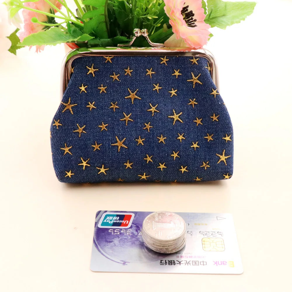 Women Denim Fabric Coin Purses Ladies Star Pattern Mini Wallet Female Hasp Clutch Purse Card Holder Lipstick Storage Gift