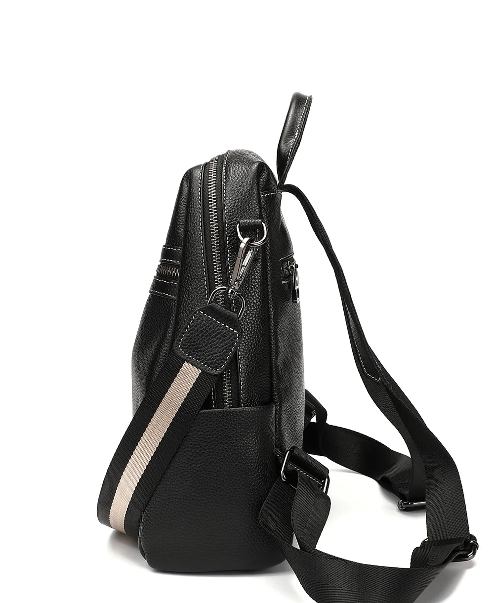 Zency 100% Genuine Leather Backpack For Women's High Quality Black Shoulder Bag Commuter Travel School Satchel Female Shopper