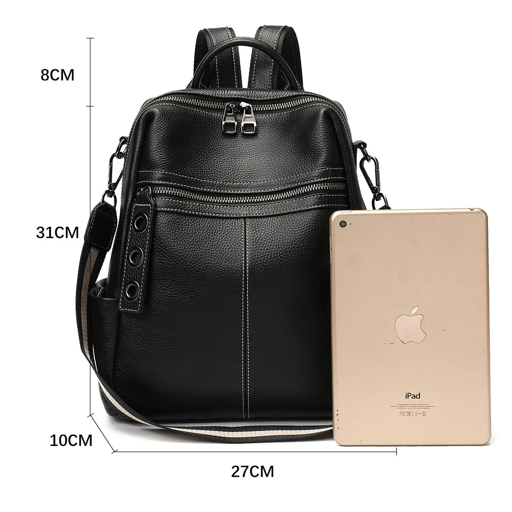 Zency 100% Genuine Leather Backpack For Women's High Quality Black Shoulder Bag Commuter Travel School Satchel Female Shopper
