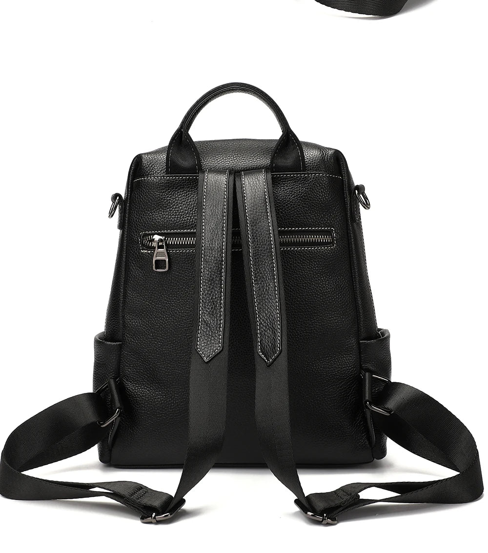 Zency 100% Genuine Leather Backpack For Women's High Quality Black Shoulder Bag Commuter Travel School Satchel Female Shopper