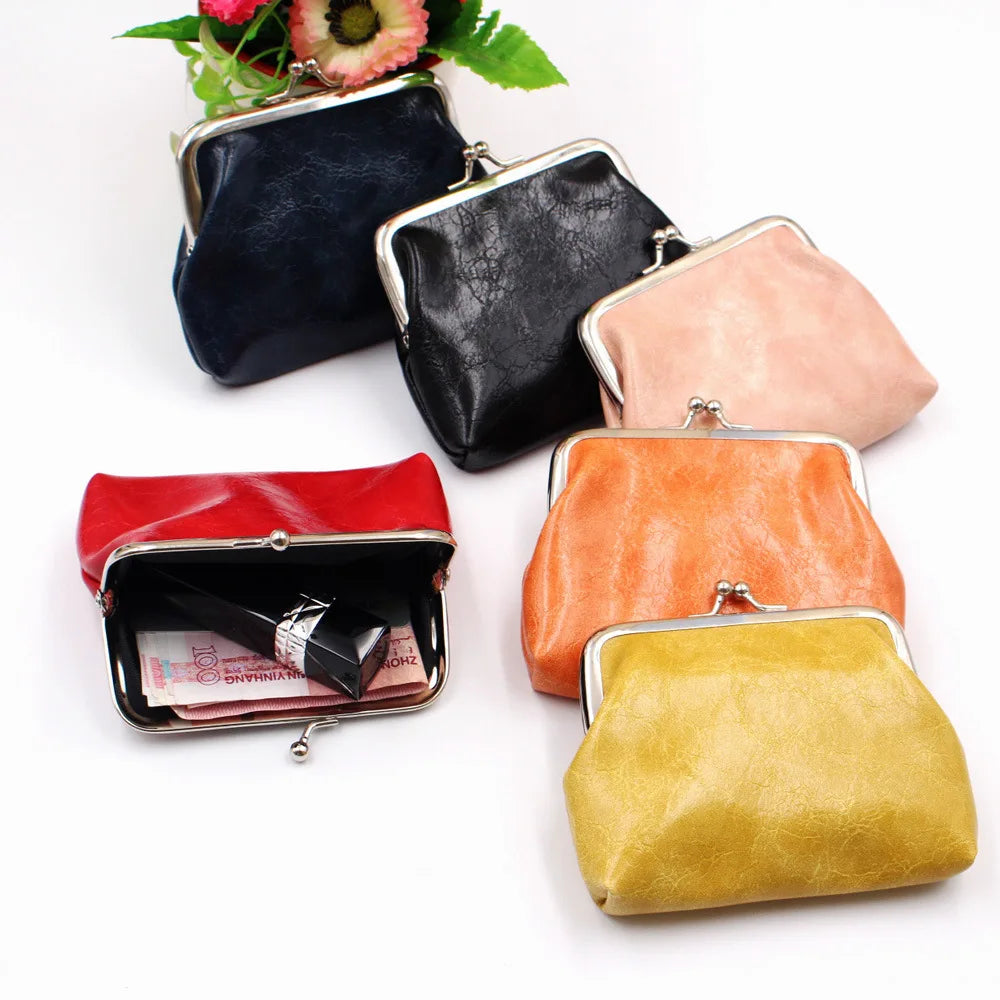 Leather Women Coin Purse Lady Leather Mini Wallet Vintage Design Oil Wax Card Holder Female Lipstick Storage Wallet Coin Purse