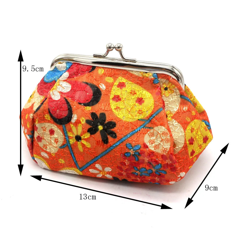 Lady Vintage Embroidered Coin Purse Women Creative Hasp Flower Small Purse Hand Lipstick Makeup Storage Bag Key Card Holder