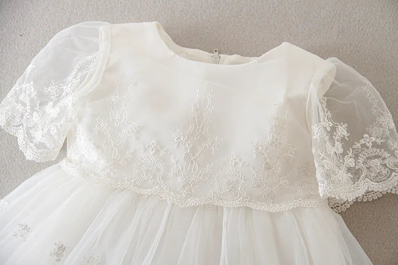 White Infant Short-sleeved Christening/Baptism Dress