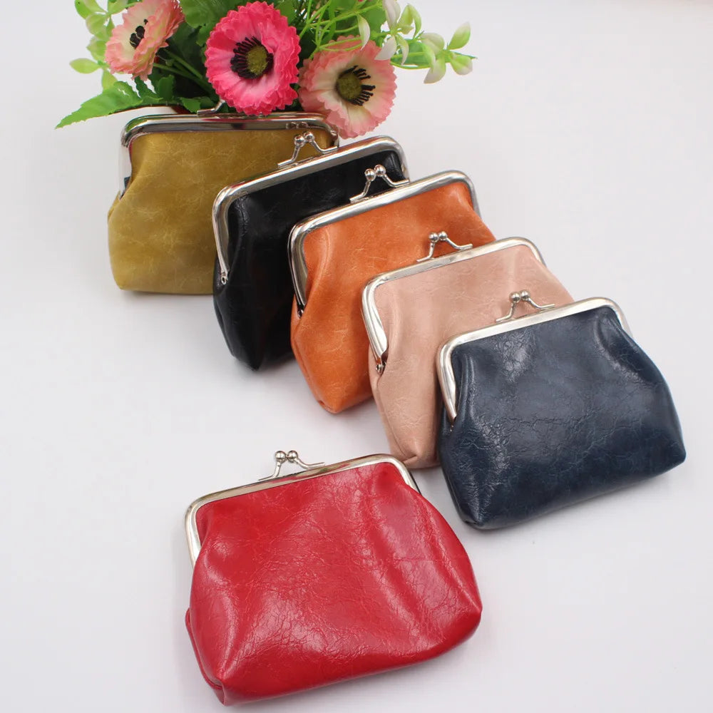 Leather Women Coin Purse Lady Leather Mini Wallet Vintage Design Oil Wax Card Holder Female Lipstick Storage Wallet Coin Purse