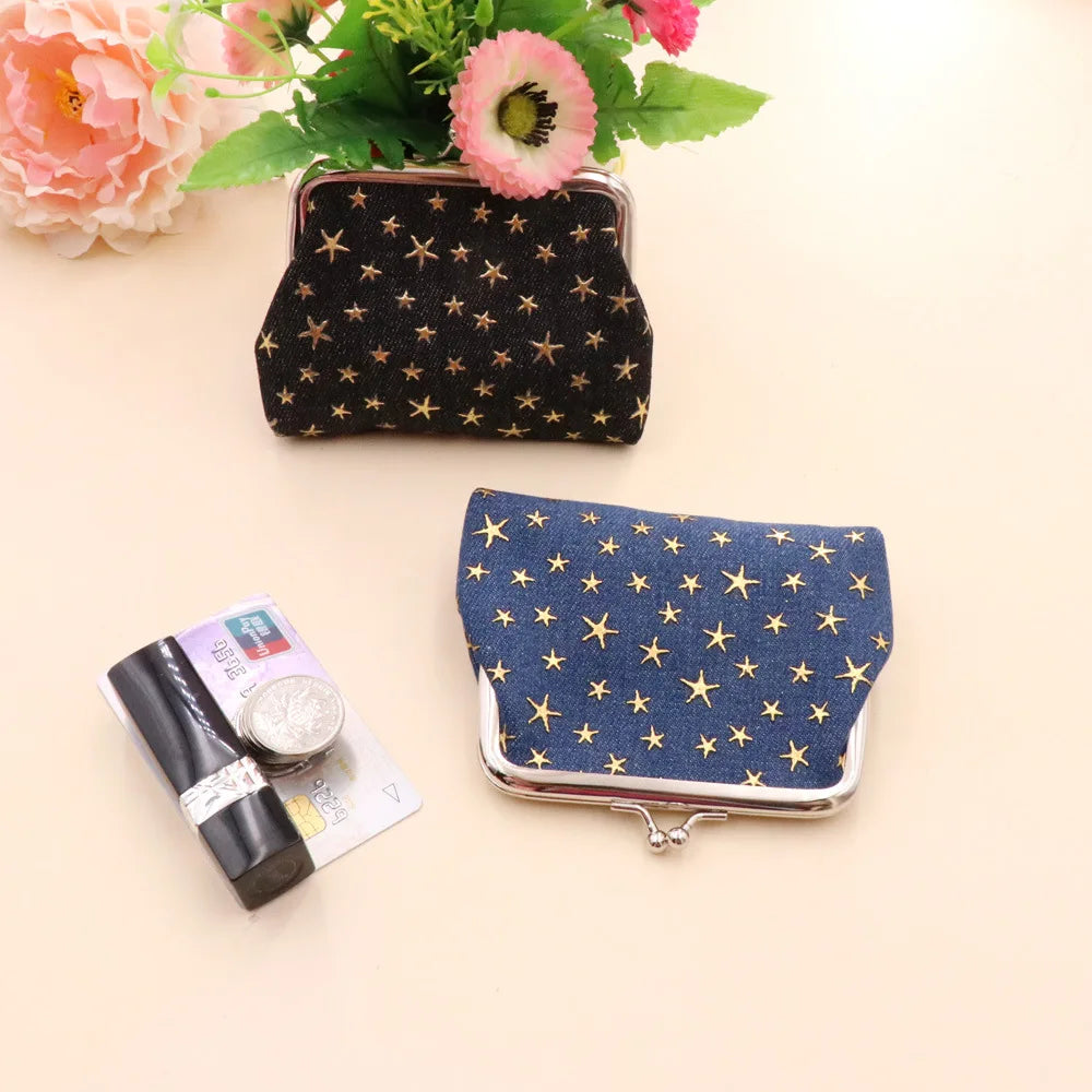Women Denim Fabric Coin Purses Ladies Star Pattern Mini Wallet Female Hasp Clutch Purse Card Holder Lipstick Storage Gift