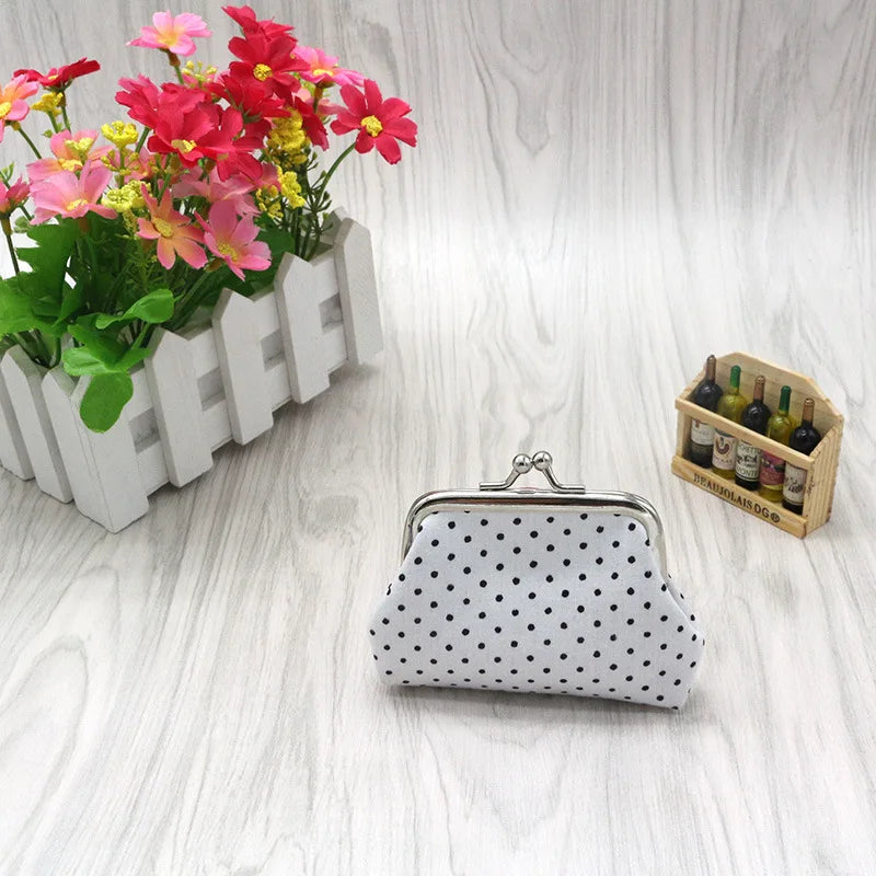 Coin Purses Lady Small Wallet For Women Dot Pattern Mini Hasp Coin Purses Money Change Pouch Cotton Fabric Carteira Feminina