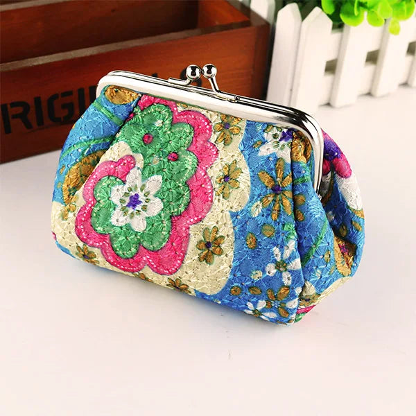 Lady Vintage Embroidered Coin Purse Women Creative Hasp Flower Small Purse Hand Lipstick Makeup Storage Bag Key Card Holder