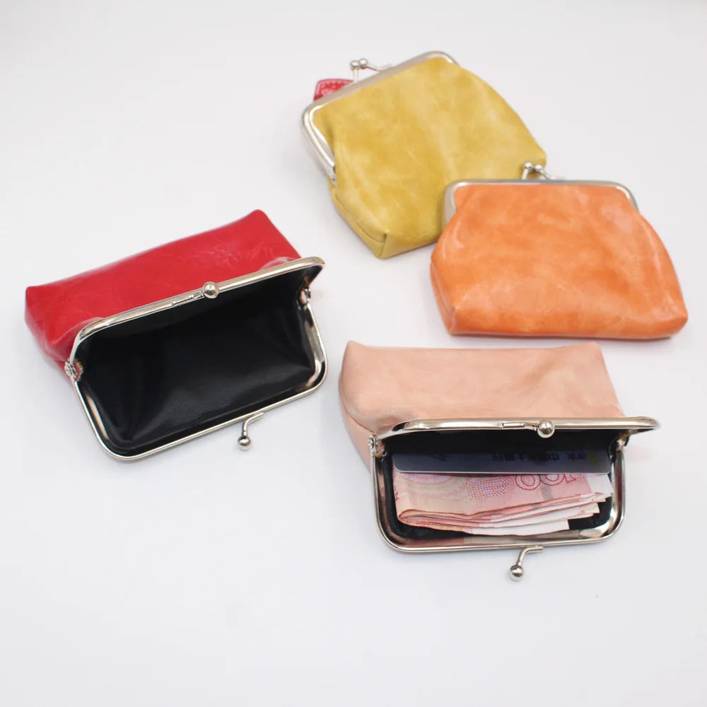 Leather Women Coin Purse Lady Leather Mini Wallet Vintage Design Oil Wax Card Holder Female Lipstick Storage Wallet Coin Purse