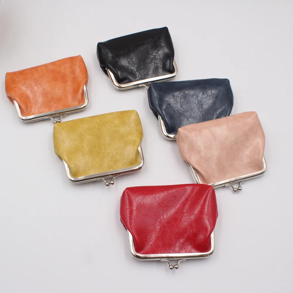 Leather Women Coin Purse Lady Leather Mini Wallet Vintage Design Oil Wax Card Holder Female Lipstick Storage Wallet Coin Purse