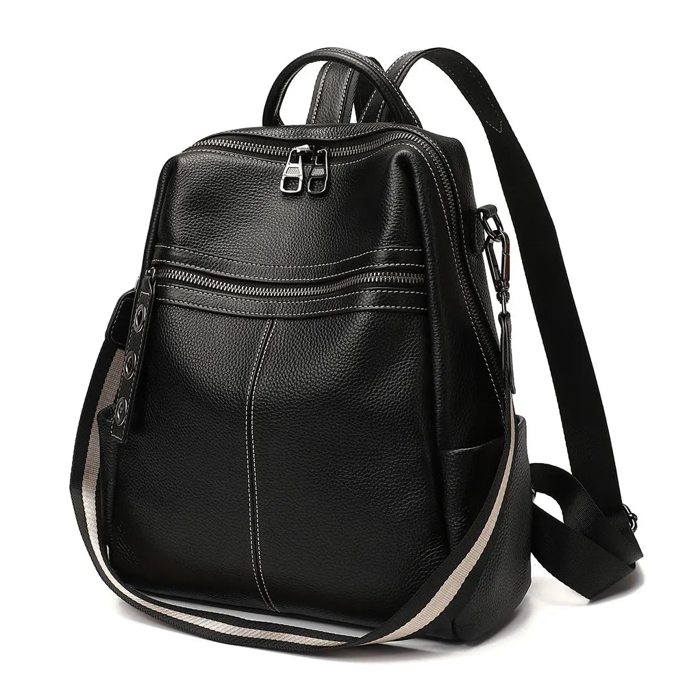 Zency 100% Genuine Leather Backpack For Women's High Quality Black Shoulder Bag Commuter Travel School Satchel Female Shopper