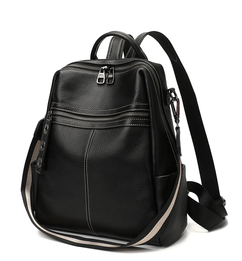 Zency 100% Genuine Leather Backpack For Women's High Quality Black Shoulder Bag Commuter Travel School Satchel Female Shopper