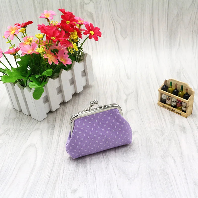 Coin Purses Lady Small Wallet For Women Dot Pattern Mini Hasp Coin Purses Money Change Pouch Cotton Fabric Carteira Feminina