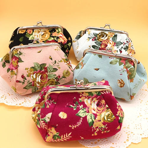 2021 NeW Coin Purses Women Girls  Flower Printed Canvas Wallet Card Holder Coin Purse Clutch girls Handbag Bag Zipper Coin Purse