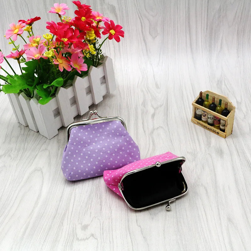 Coin Purses Lady Small Wallet For Women Dot Pattern Mini Hasp Coin Purses Money Change Pouch Cotton Fabric Carteira Feminina