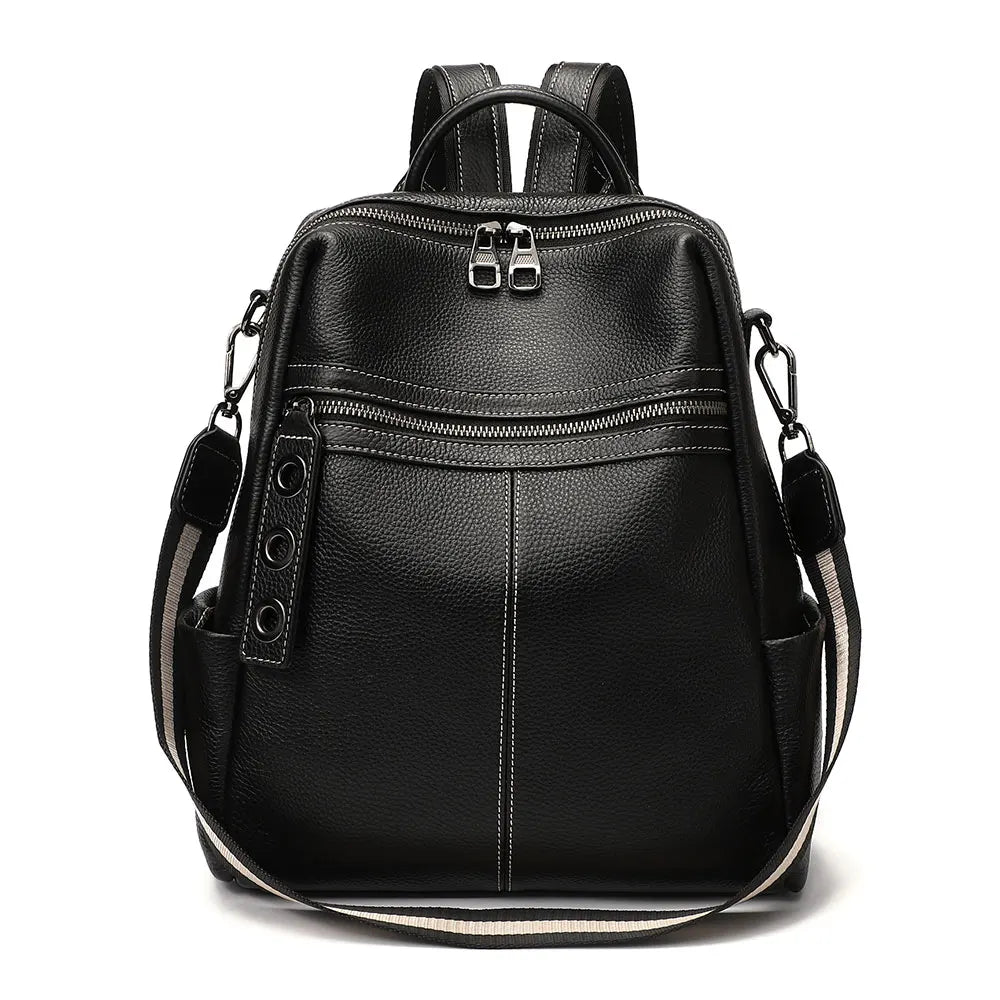 Zency 100% Genuine Leather Backpack For Women's High Quality Black Shoulder Bag Commuter Travel School Satchel Female Shopper