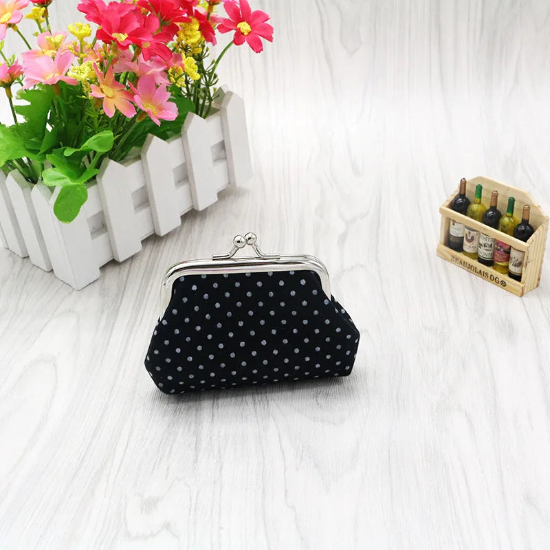 Coin Purses Lady Small Wallet For Women Dot Pattern Mini Hasp Coin Purses Money Change Pouch Cotton Fabric Carteira Feminina