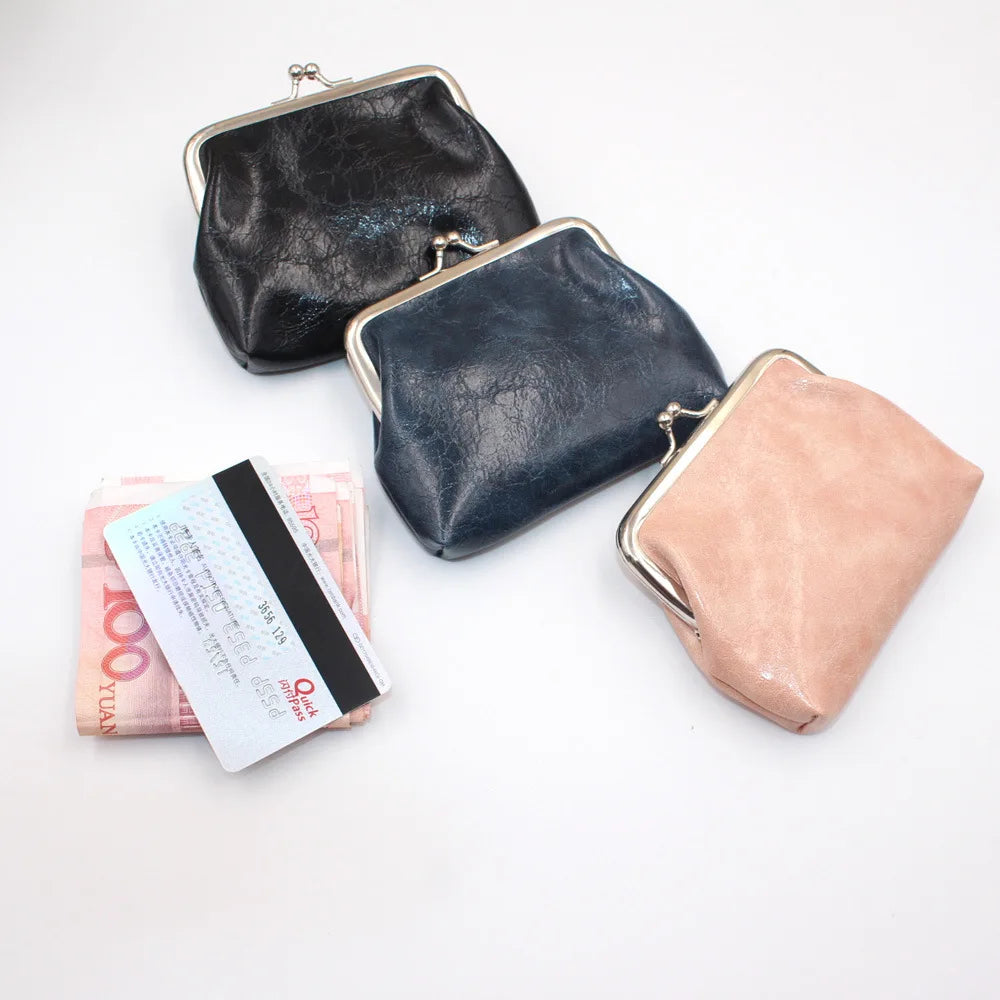 Leather Women Coin Purse Lady Leather Mini Wallet Vintage Design Oil Wax Card Holder Female Lipstick Storage Wallet Coin Purse