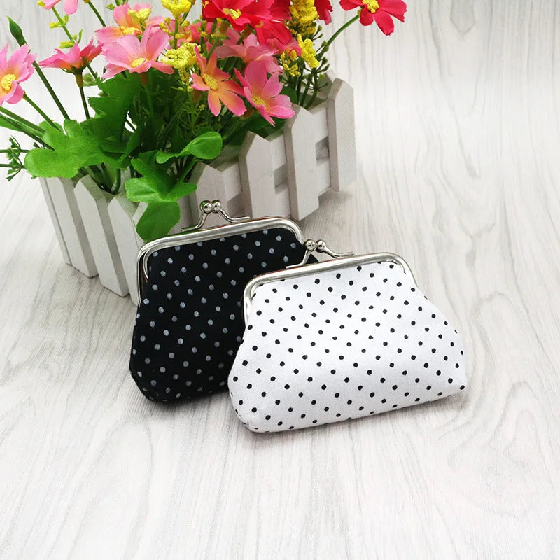 Coin Purses Lady Small Wallet For Women Dot Pattern Mini Hasp Coin Purses Money Change Pouch Cotton Fabric Carteira Feminina