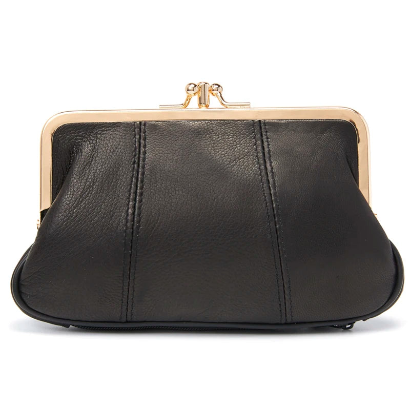 Annmouler Women Coin Purse Genuine Leather Small Size Wallet Soft Sheepskin Change Purse Metal Frame Card Holders Original Bag