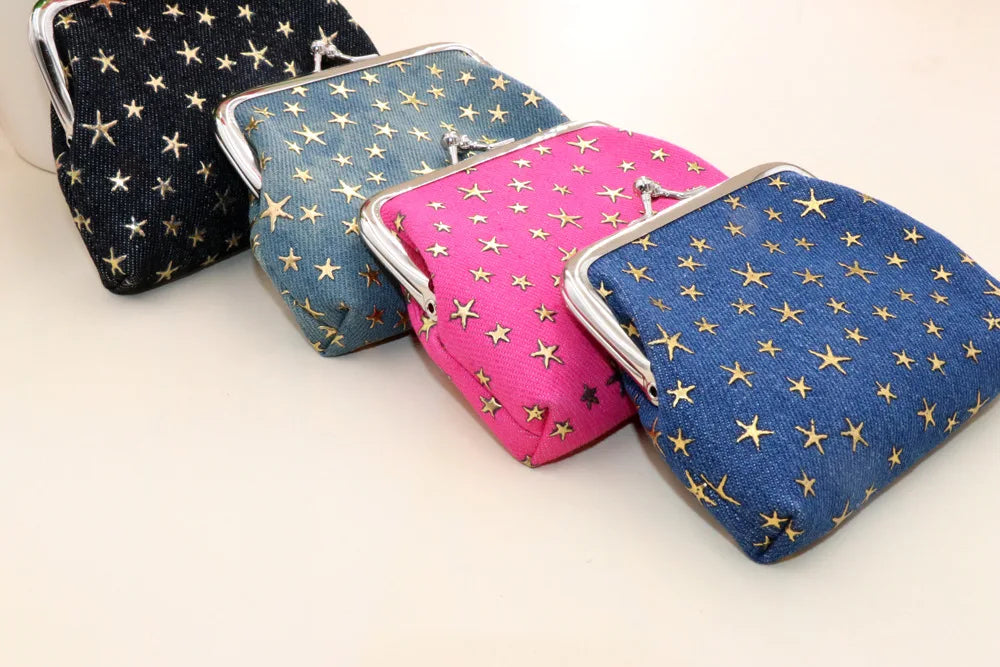 Women Denim Fabric Coin Purses Ladies Star Pattern Mini Wallet Female Hasp Clutch Purse Card Holder Lipstick Storage Gift