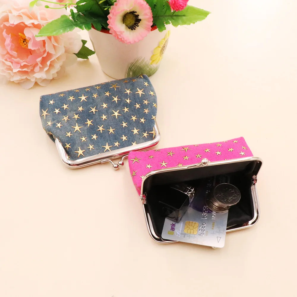 Women Denim Fabric Coin Purses Ladies Star Pattern Mini Wallet Female Hasp Clutch Purse Card Holder Lipstick Storage Gift