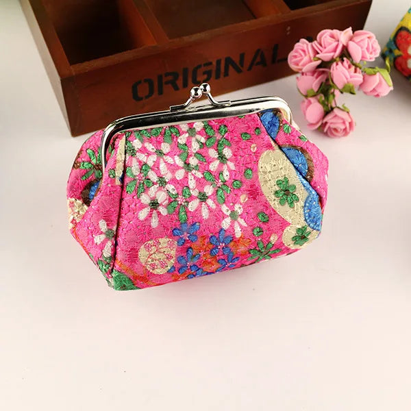 Lady Vintage Embroidered Coin Purse Women Creative Hasp Flower Small Purse Hand Lipstick Makeup Storage Bag Key Card Holder