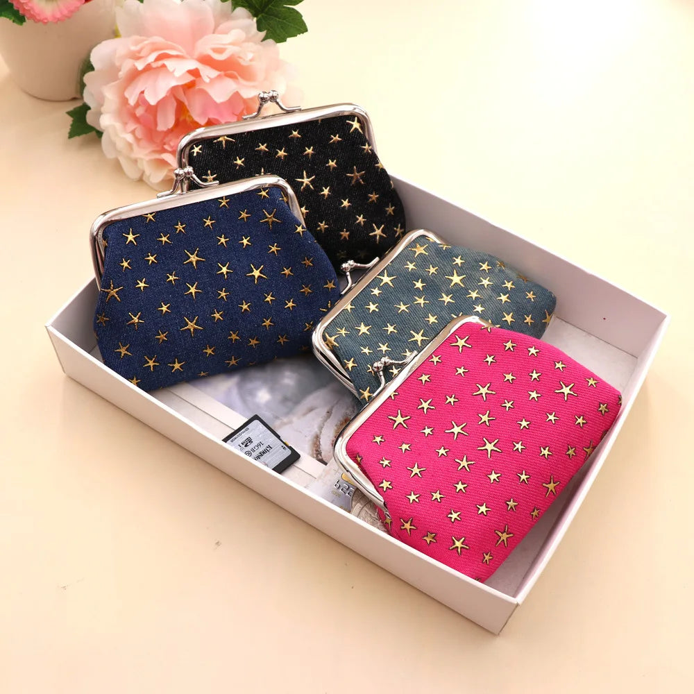 Women Denim Fabric Coin Purses Ladies Star Pattern Mini Wallet Female Hasp Clutch Purse Card Holder Lipstick Storage Gift