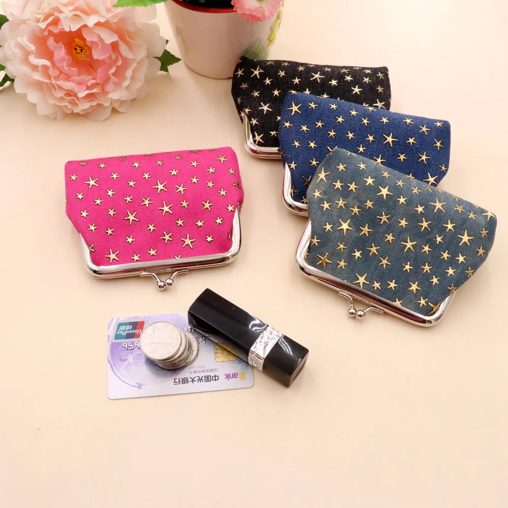 Women Denim Fabric Coin Purses Ladies Star Pattern Mini Wallet Female Hasp Clutch Purse Card Holder Lipstick Storage Gift