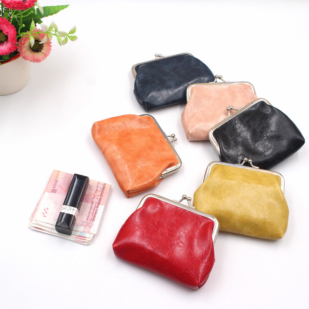 Leather Women Coin Purse Lady Leather Mini Wallet Vintage Design Oil Wax Card Holder Female Lipstick Storage Wallet Coin Purse