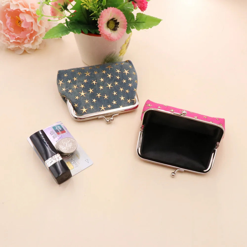 Women Denim Fabric Coin Purses Ladies Star Pattern Mini Wallet Female Hasp Clutch Purse Card Holder Lipstick Storage Gift