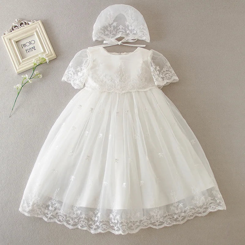 White Infant Short-sleeved Christening/Baptism Dress