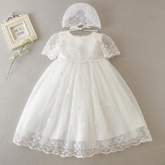 White Infant Short-sleeved Christening/Baptism Dress