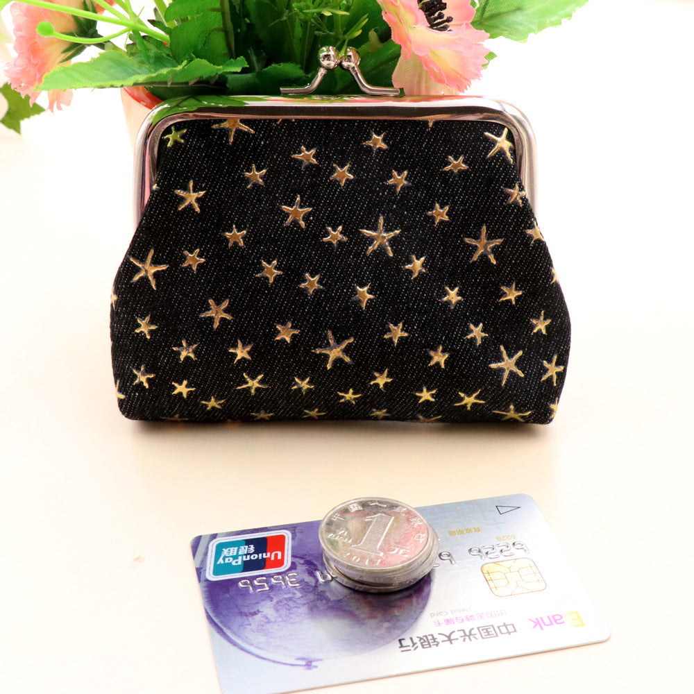 Women Denim Fabric Coin Purses Ladies Star Pattern Mini Wallet Female Hasp Clutch Purse Card Holder Lipstick Storage Gift