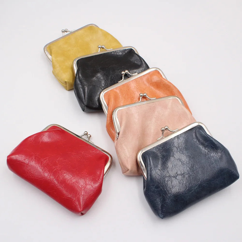 Leather Women Coin Purse Lady Leather Mini Wallet Vintage Design Oil Wax Card Holder Female Lipstick Storage Wallet Coin Purse