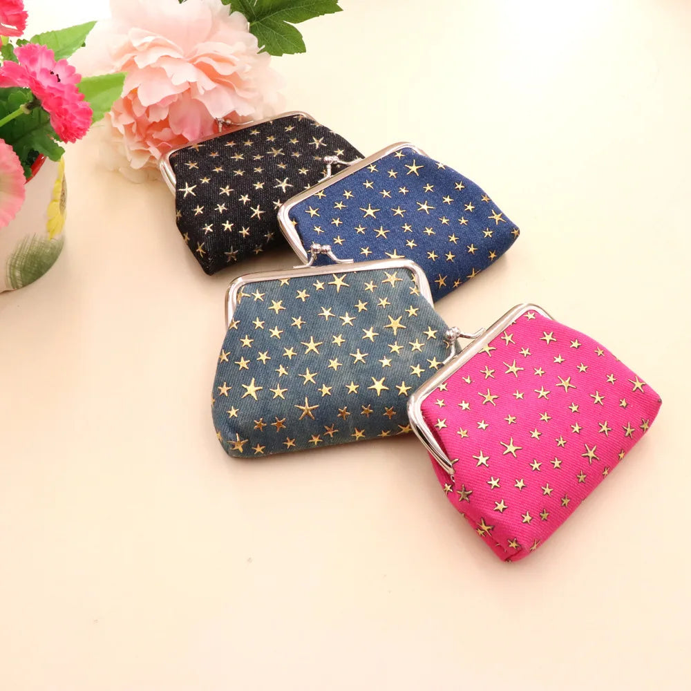 Women Denim Fabric Coin Purses Ladies Star Pattern Mini Wallet Female Hasp Clutch Purse Card Holder Lipstick Storage Gift