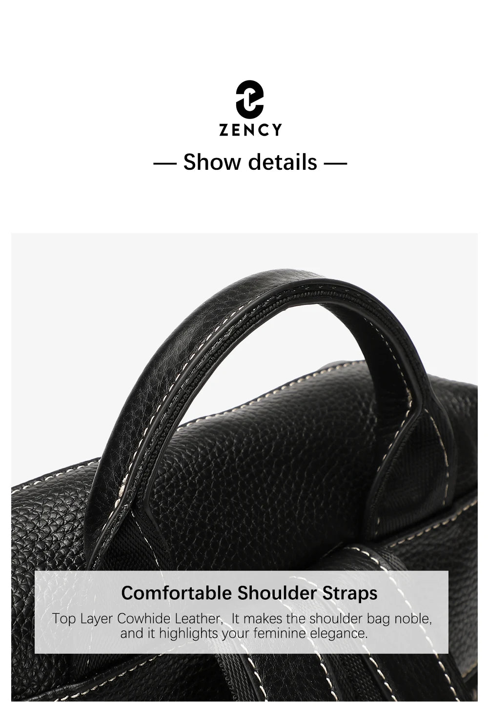 Zency 100% Genuine Leather Backpack For Women's High Quality Black Shoulder Bag Commuter Travel School Satchel Female Shopper