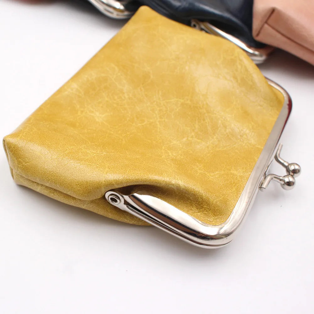 Leather Women Coin Purse Lady Leather Mini Wallet Vintage Design Oil Wax Card Holder Female Lipstick Storage Wallet Coin Purse