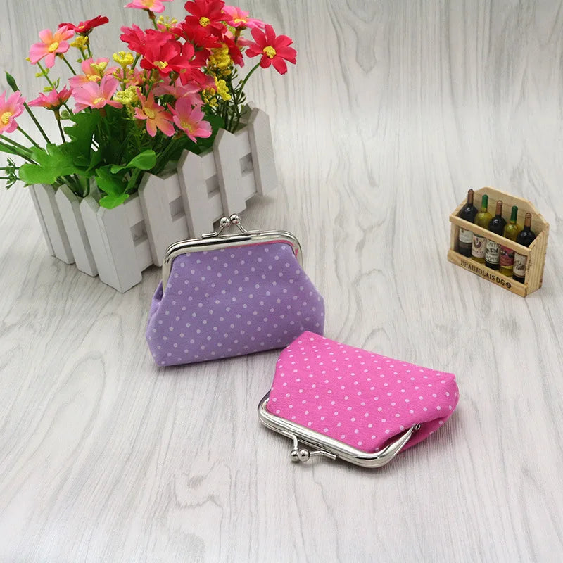 Coin Purses Lady Small Wallet For Women Dot Pattern Mini Hasp Coin Purses Money Change Pouch Cotton Fabric Carteira Feminina
