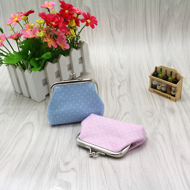 Coin Purses Lady Small Wallet For Women Dot Pattern Mini Hasp Coin Purses Money Change Pouch Cotton Fabric Carteira Feminina