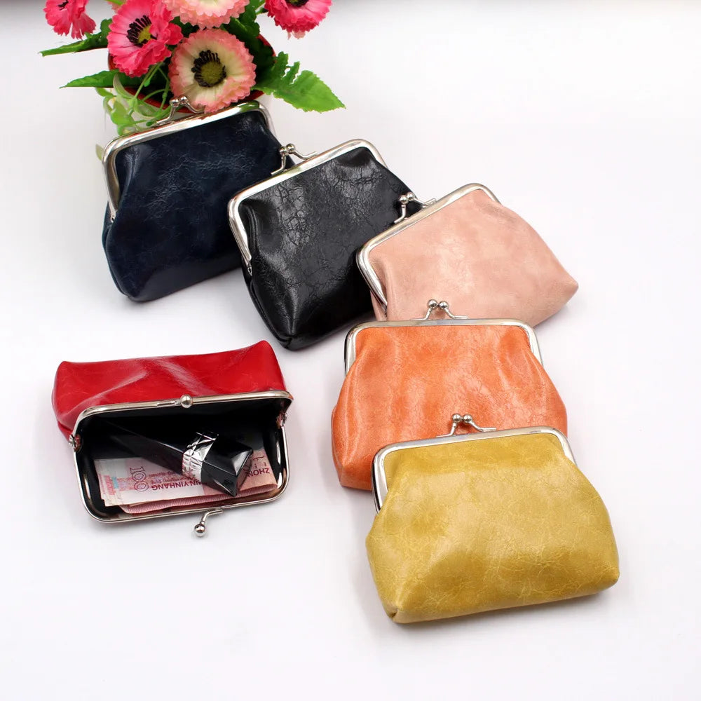 Leather Women Coin Purse Lady Leather Mini Wallet Vintage Design Oil Wax Card Holder Female Lipstick Storage Wallet Coin Purse