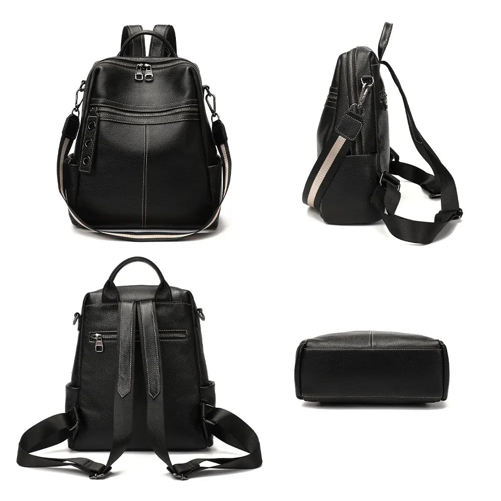 Zency 100% Genuine Leather Backpack For Women's High Quality Black Shoulder Bag Commuter Travel School Satchel Female Shopper