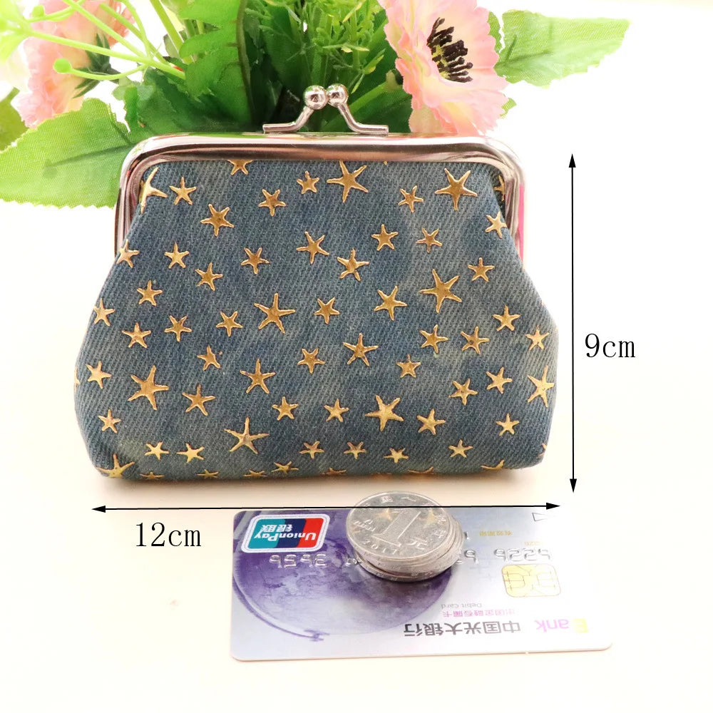 Women Denim Fabric Coin Purses Ladies Star Pattern Mini Wallet Female Hasp Clutch Purse Card Holder Lipstick Storage Gift